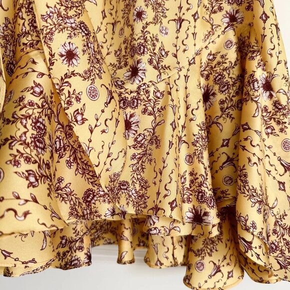 SANDRO Suzette Belted Floral Print Satin-Twill Mini Dress in Yellow Size S - Picture 7 of 9